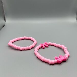 Pink Bow Beaded Bracelets 2 Set - HANDMADE - #178